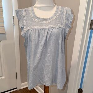 Lucky Brand Sky Blue Lace Accent Blouse